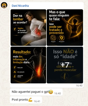 Print do depoimento de Dani Nicarêta com o carrossel pronto