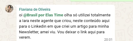 Print do depoimento de Flaviana de Oliveira sobre o uso da IARA